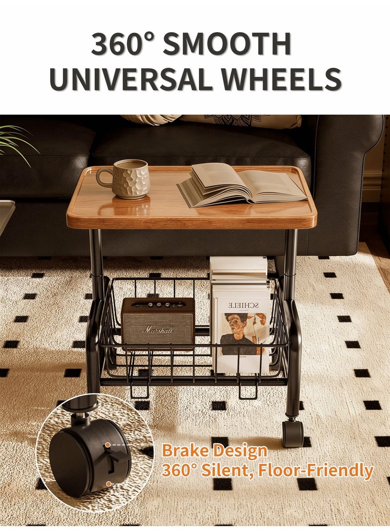 Genie Jar Retro Mid-Century Rolling Side Table Square Mobile Coffee Table with Wheels, Vintage Storage Cart for Living Room Couch Space-Saving End Table, Accent Organizer Shelf for Small Spaces - Image 3